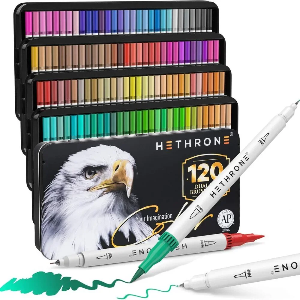 NEW 120 Colors Art Supplies Brush Markers Pens for Adult Coloring Books School D